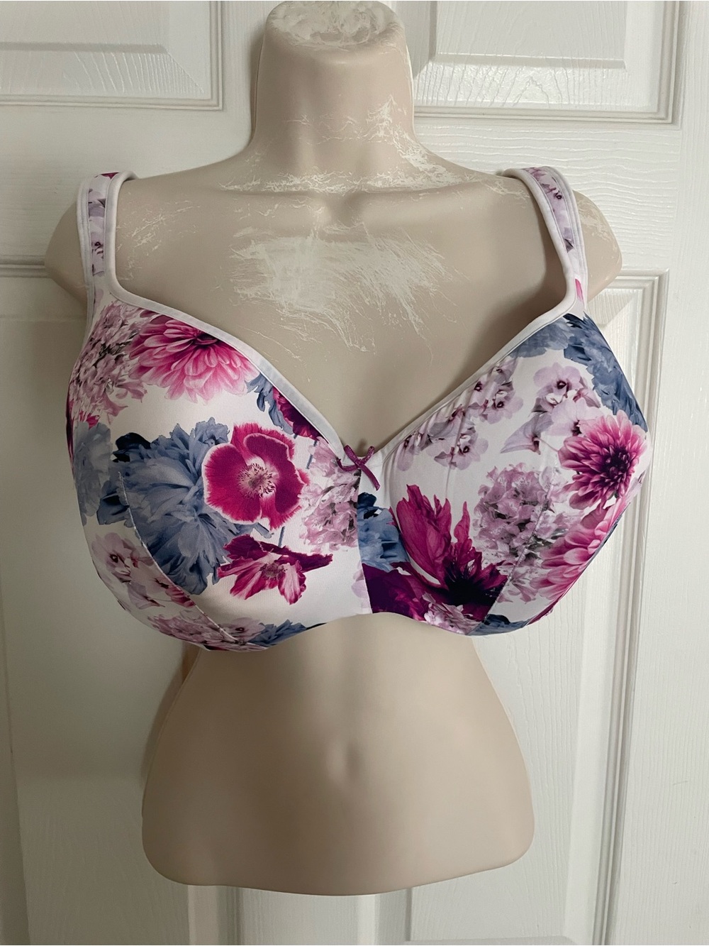 Cacique Floral Full Coverage T-Shirt Bra - Pink & Blue 40H